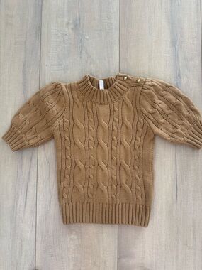 Janie and Jack Camel Cable Knit Puff-Sleeve Sweater